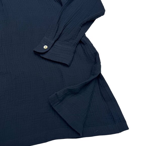 NEW Soft Surroundings Navy Blue Textured LS Tunic Blouse V-Neck Women's Size L - Picture 3 of 8